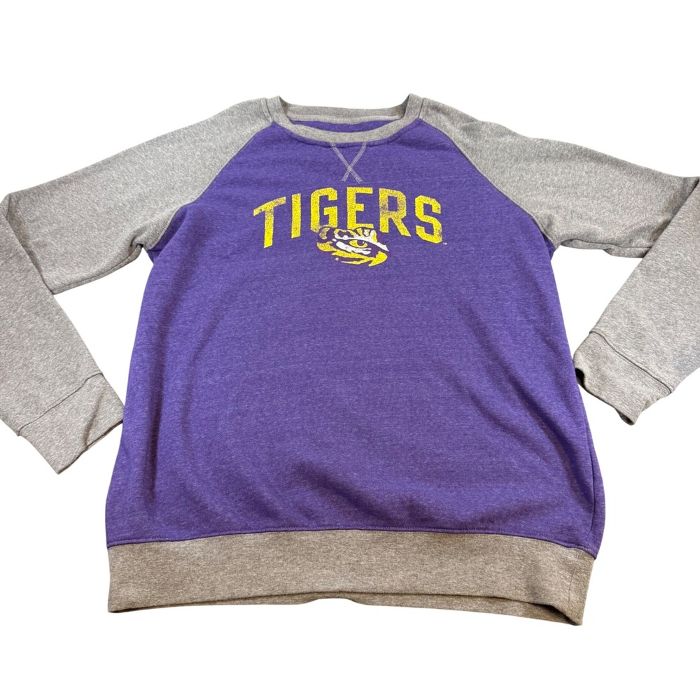Fanatics LSU Tigers Raglan Sweatshirt Mens XL Purple Grey Fleece Soft